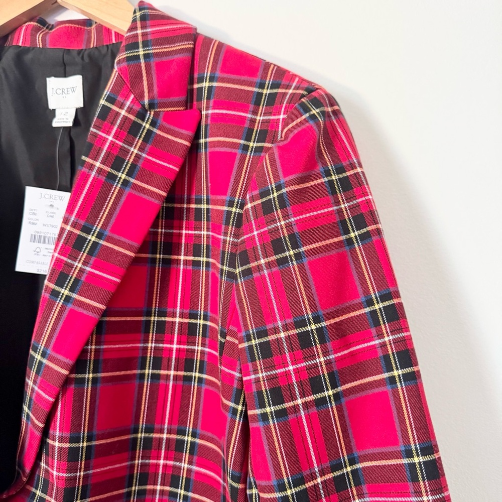 NWT J.Crew Red Tartan Plaid Blazer Jacket Structured Stretch Size 12 - Picture 2 of 11